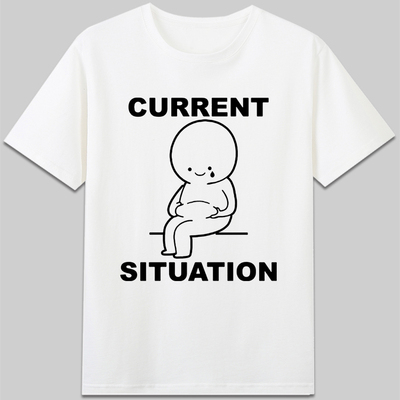 CURRENT SITUATION变胖自嘲衣服圆领趣味卡通印花纯棉短袖t恤定制
