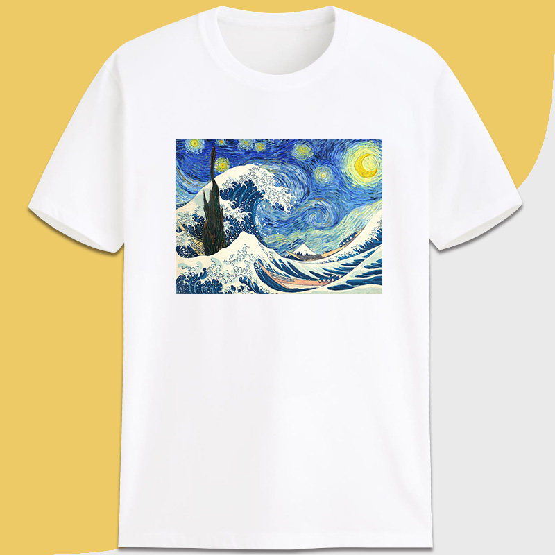 定调X旅法师神奈川的星夜创意有趣图案衣服纯棉短袖t恤定制印logo