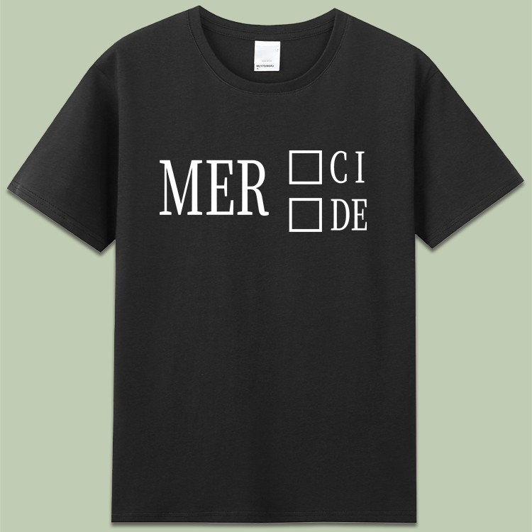merci merde法式问候语国粹法语梗纯棉短袖搞笑印花t恤衣服男女款