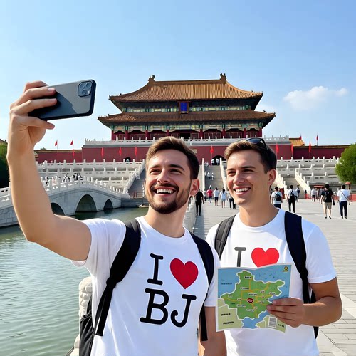 I LOVE BJ我爱北京送外国人礼物纯棉圆领衣服短袖宽松T恤旅游纪念