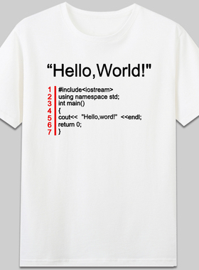 Hello World技术宅程序员代码技术开发编程极客码农短袖纯棉t恤男