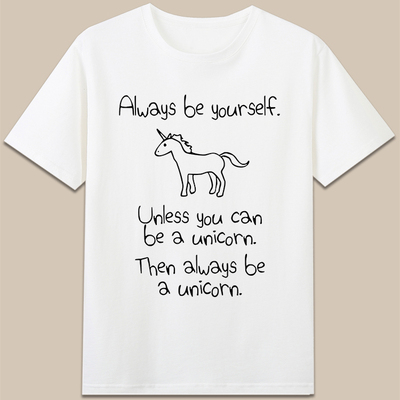 always be yourself unicorn独角兽可爱印花字母t恤衣服纯棉短袖