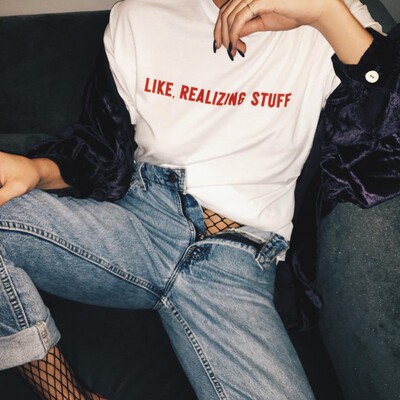 LIKE realizing stuff欧美潮流印字母纯棉短袖t恤百搭显瘦衣服diy
