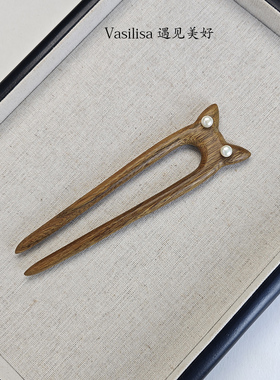 有10至15厘米可选 新中式简约绿檀木U形发簪盘发汉服发饰簪子