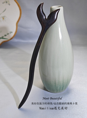 檀木发簪古风新中式日常盘发高级感发钗簪子简约现代木簪人鱼尾巴