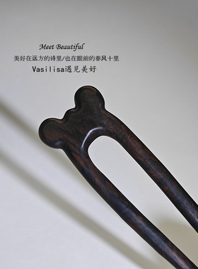 檀木发簪小熊女古风新中式简约现代簪子高级感汉服旗袍发钗头饰