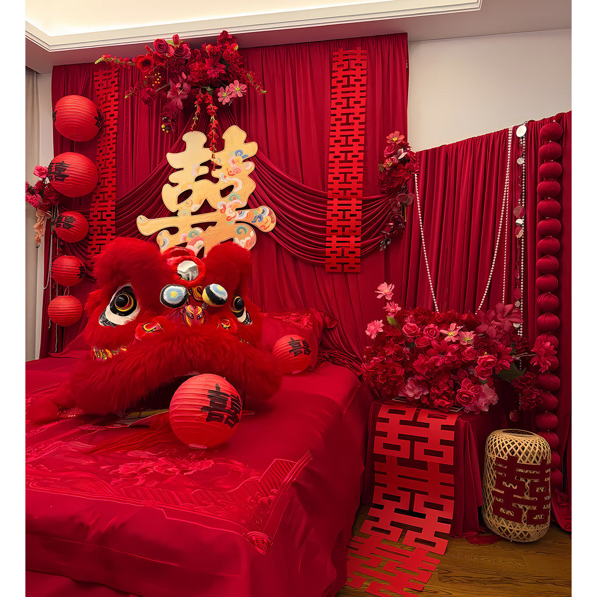 结婚布置婚房装饰背景订婚布幔KT