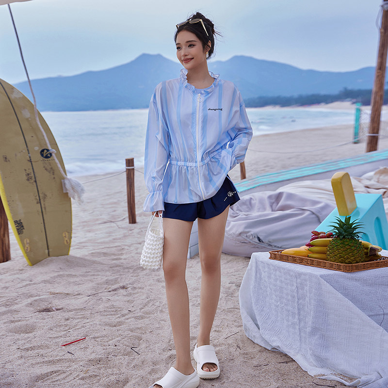 拉链罩衫泳衣女三件套温泉海边