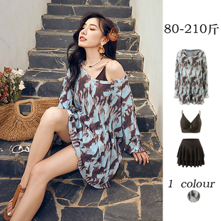 新款 胖mm分体三件套晕染泡温泉 泳衣女微胖宽松保守遮肉显瘦大码