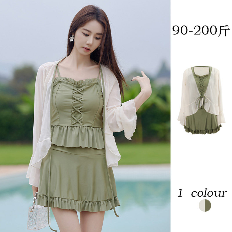 新款泳衣女微胖三件套分体长袖罩衫保守遮肉显瘦显白高级感泡温泉