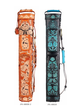 JF台球杆桶 JFLOWERS九球1/2球杆盒如花似鱼真皮雕刻六孔台球杆盒