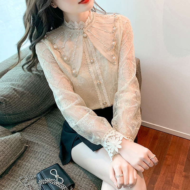 蕾丝打底衫女2026新款春秋洋气内搭时尚半高领设计感雪纺衬衫上衣