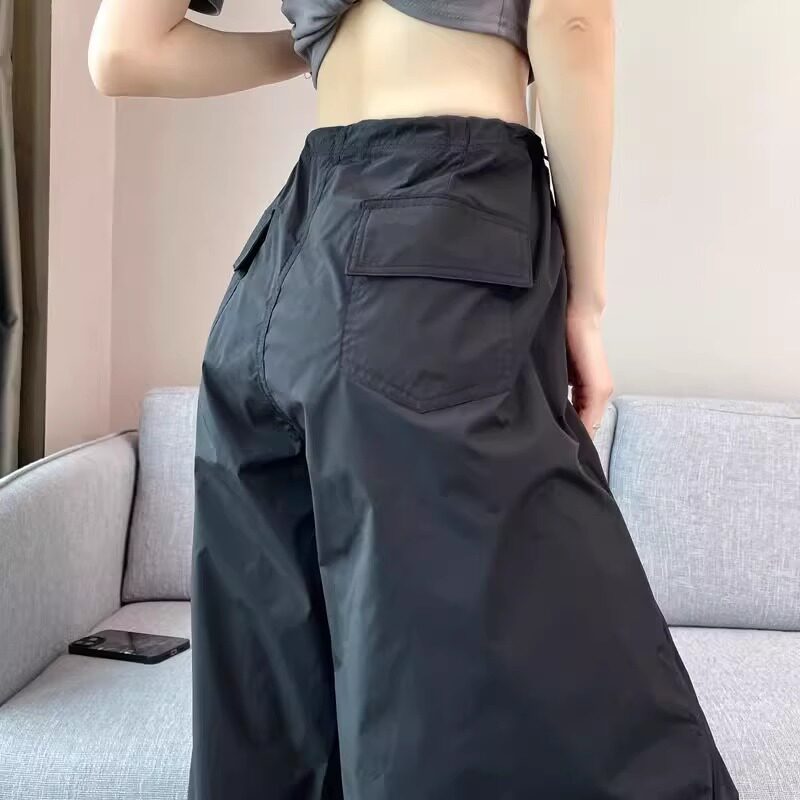 冰丝工装裤女夏季2025新款小个子直筒高腰美式速干运动阔腿冲锋裤