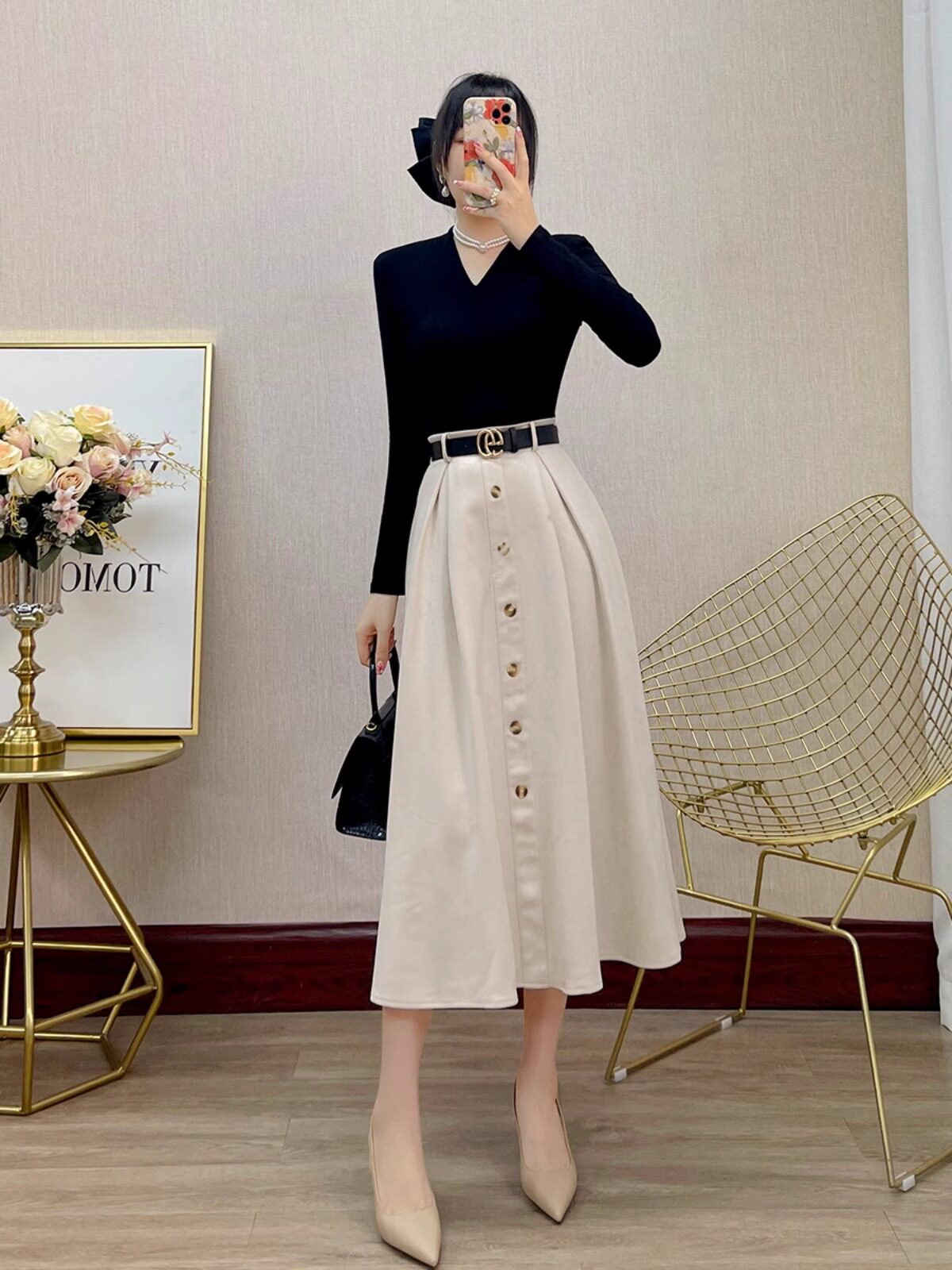 套装女秋冬2025新款高级感休闲流行法式覆古上衣a字半身裙两件套