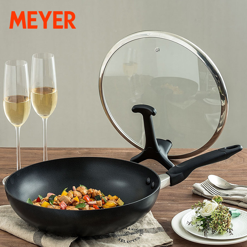 MEYER美亚30CM不粘锅炒锅平底锅家用燃气灶电磁炉通用带立盖送铲
