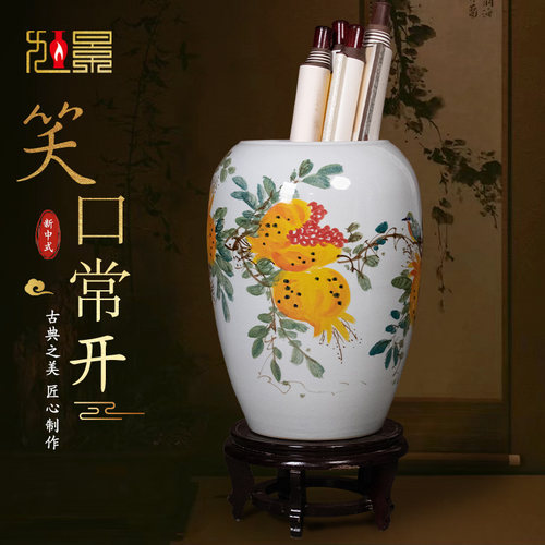 手绘书画缸陶瓷摆件景德镇花瓶