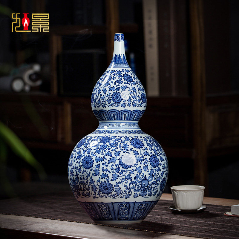 钟家窑葫芦瓶景德镇陶瓷花瓶摆件青花瓷新中式瓷瓶仿古瓷器装饰品
