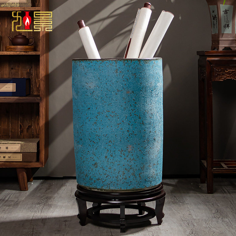 景德镇陶瓷落地字画收纳筒书房书画缸卷轴缸大号客厅摆件装饰花瓶