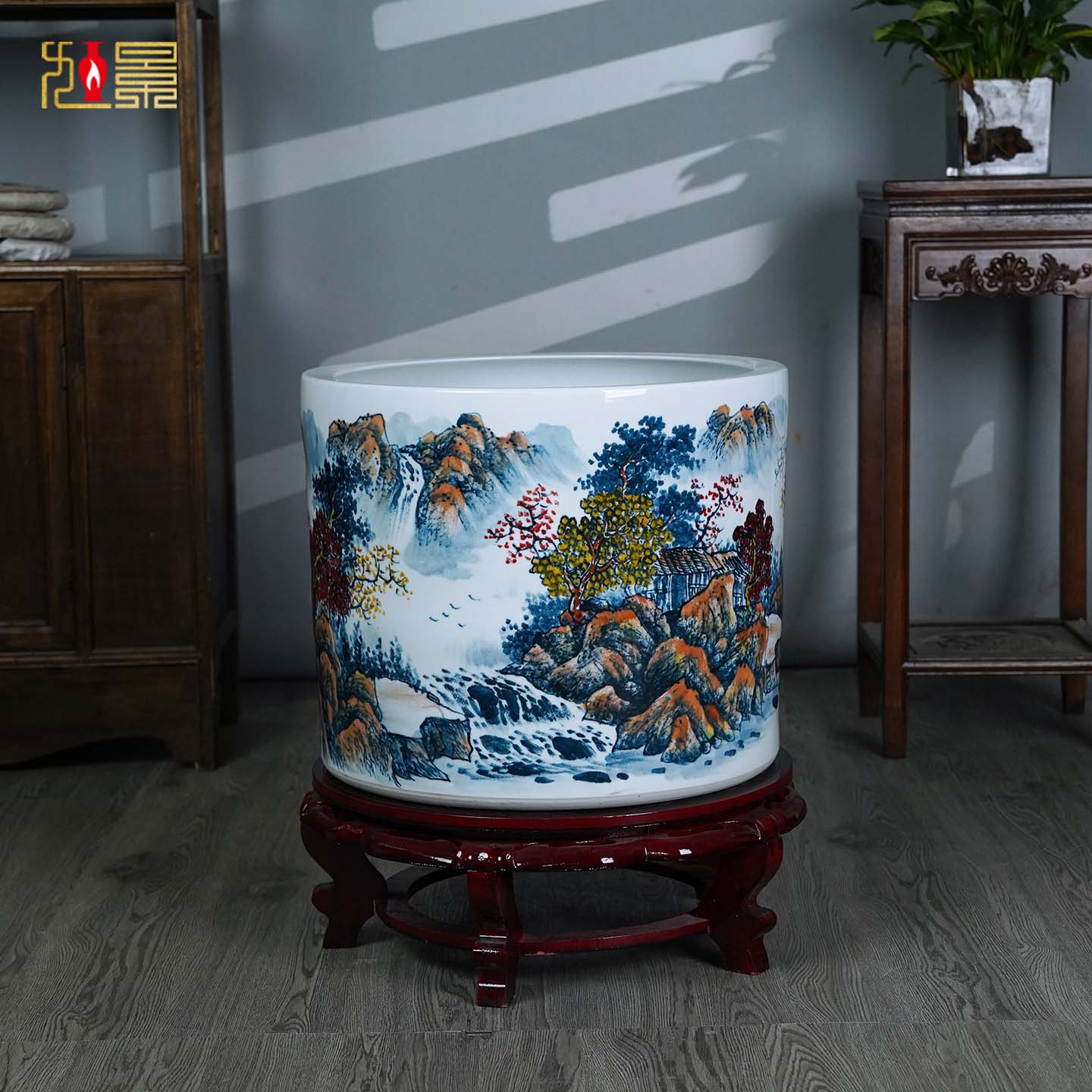 景德镇陶瓷器青花瓷书画缸卷轴缸客厅手绘花瓶书房字画收纳书画缸