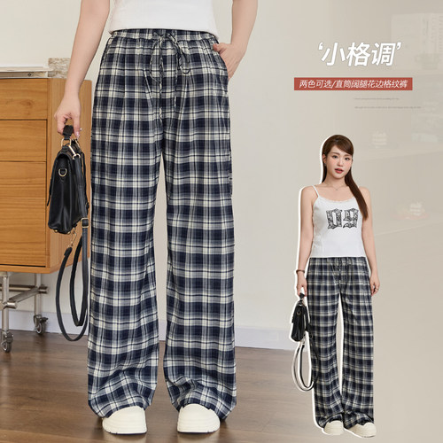 韩版高腰蕾丝拼接系带阔腿裤夏季胖mm大码宽松显瘦百搭裤子63775