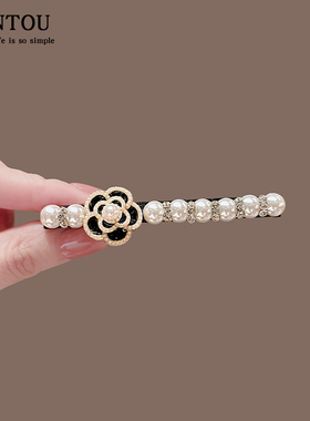 复古小香风高贵珍珠山茶花鸭嘴夹设计感气质侧边夹前额刘海碎发夹