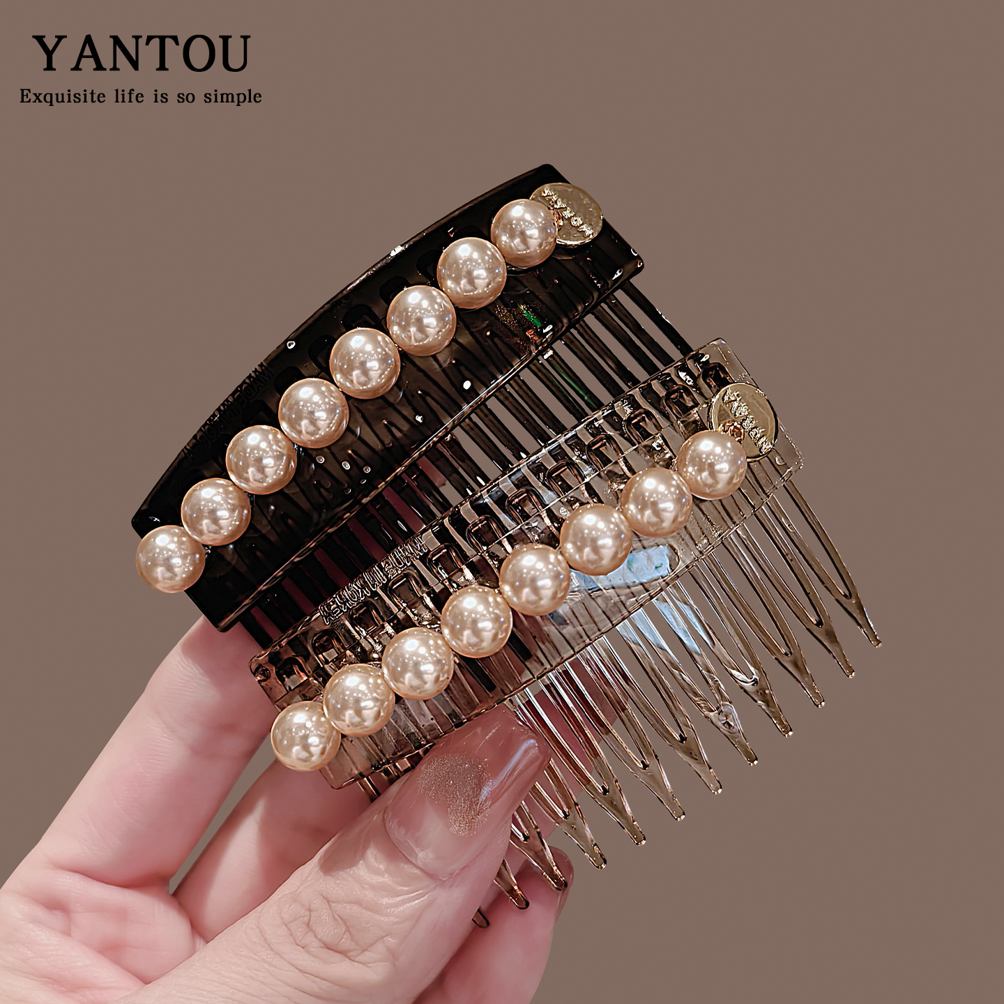 发梳插梳小号韩国简约百搭珍珠水钻边夹刘海夹顶夹发饰刘海梳大号