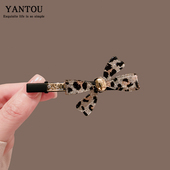 韩国高级感豹纹蝴蝶结夹子气质时尚 亚克力色侧边夹发卡鸭嘴夹发圈