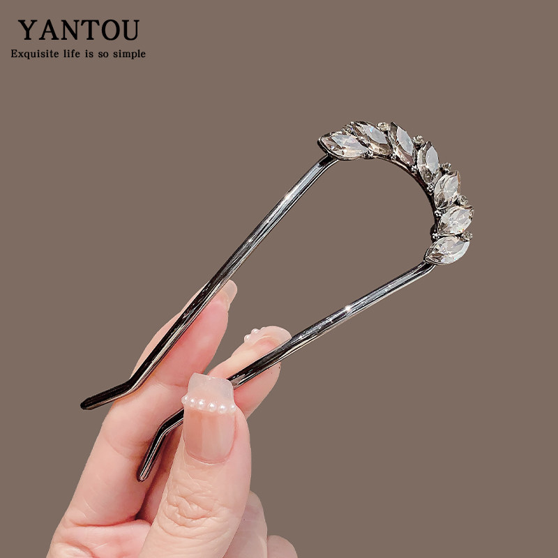 黑色精致水晶U型发簪古风高级感后脑勺盘发金属簪子发钗发梳发卡,饰品/流行首饰/时尚饰品新,发饰,淘宝优惠券,粉丝福利购,淘宝优惠卷