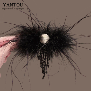 羽毛珍珠鸭嘴夹发夹女款后脑勺2025新款高端发量少盘发夹子头饰