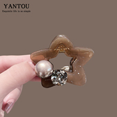 韩系五角珍珠水钻小抓夹固定高马尾发夹气质后脑勺半扎发鲨鱼夹子