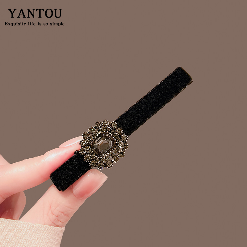 刘海前额侧边夹轻奢水钻发夹女新款高端一字夹子头饰鸭嘴夹发卡子