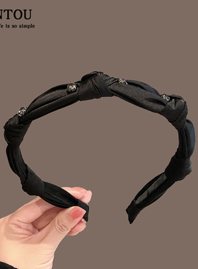 韩国新款高级感绸布水钻打结发箍气质复古法式头箍外出百搭发卡女