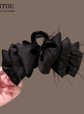 羽毛云朵泡泡抓夹女韩版2024新款鲨鱼夹子头饰发卡后脑勺盘发抓子