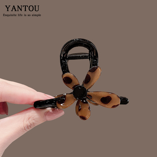 韩国发饰豹纹醋酸小花抓夹简约风发抓半扎发鲨鱼夹中号发夹女发卡