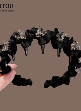 黑色水钻发箍女2024新款高颅顶秋冬发卡日常外戴带齿防滑洗脸头箍