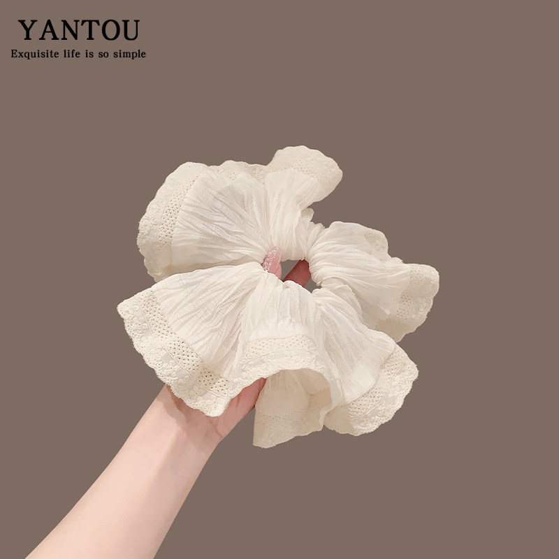 高级感褶皱蕾丝边白色发圈发绳慵懒风扎马尾头花皮筋百搭头饰发饰,饰品/流行首饰/时尚饰品新,发饰,淘宝优惠券,粉丝福利购,淘宝优惠卷