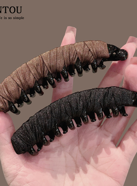 简约风复古缎面缠绕香蕉夹女2025新款韩版高端扎马尾后脑勺竖夹