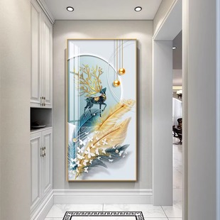 现代简约入户玄关装饰画走廊过道玄幻镶钻晶瓷画竖版轻奢北欧挂画