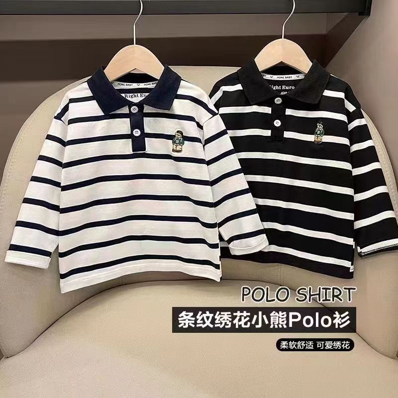 男童春秋薄款条纹长袖POLO衫