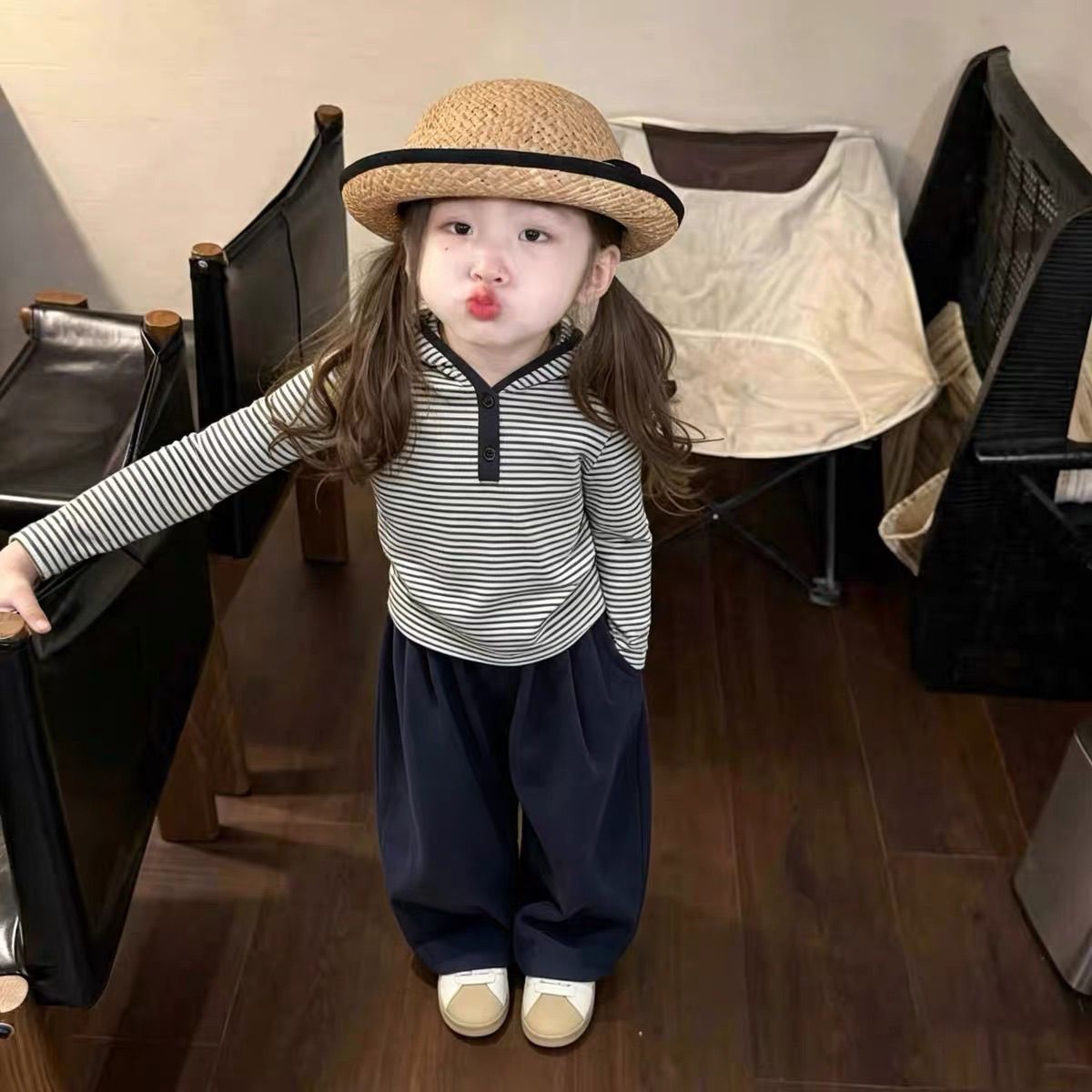 韩版女童连帽卫衣阔腿裤两件套图片