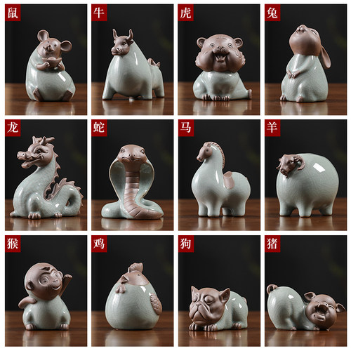 陶瓷十二生肖摆件整套动物龙马鼠牛虎兔蛇羊猴鸡狗猪生肖生日礼物
