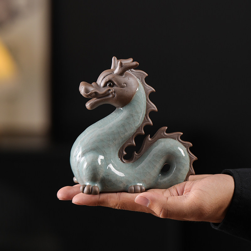 陶瓷十二生肖龙摆件茶宠茶玩桌面装饰品龙年吉祥物送礼品生日礼物