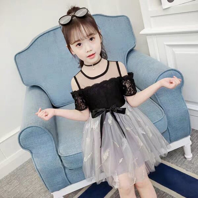 女童连衣裙夏装2021新款儿童露肩韩版超洋气纱裙小女孩公主裙子潮