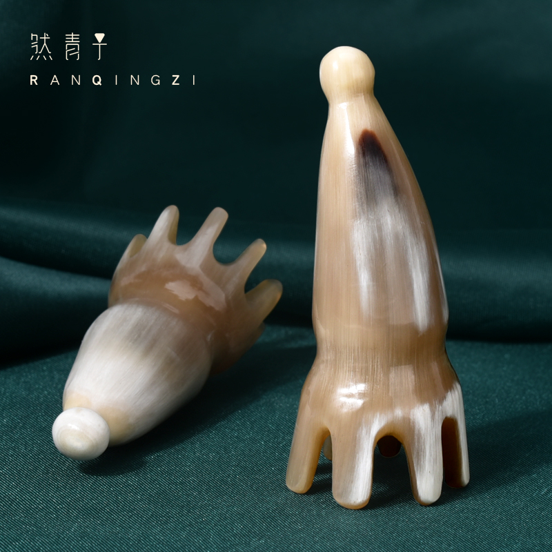 牛角梳头皮按摩器头部经络穴位头疗梳子刮痧拨筋棒天然随身便携女