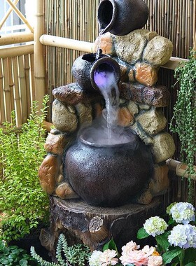 陶罐流水景观造景复古田园风庭院阳台摆件循环水落地喷泉水池