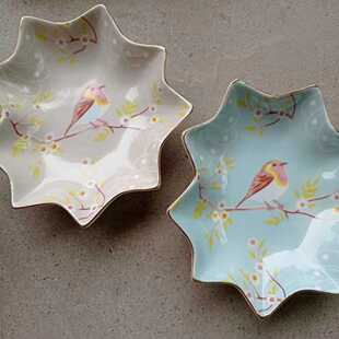 Taste of time出口日本描金枫叶型小鸟不规则6寸碟收拾托盘沾碟