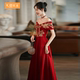 遮肉回门礼服晚礼服女夏季 高贵中式 宴会时尚 敬酒服一字肩2024新款