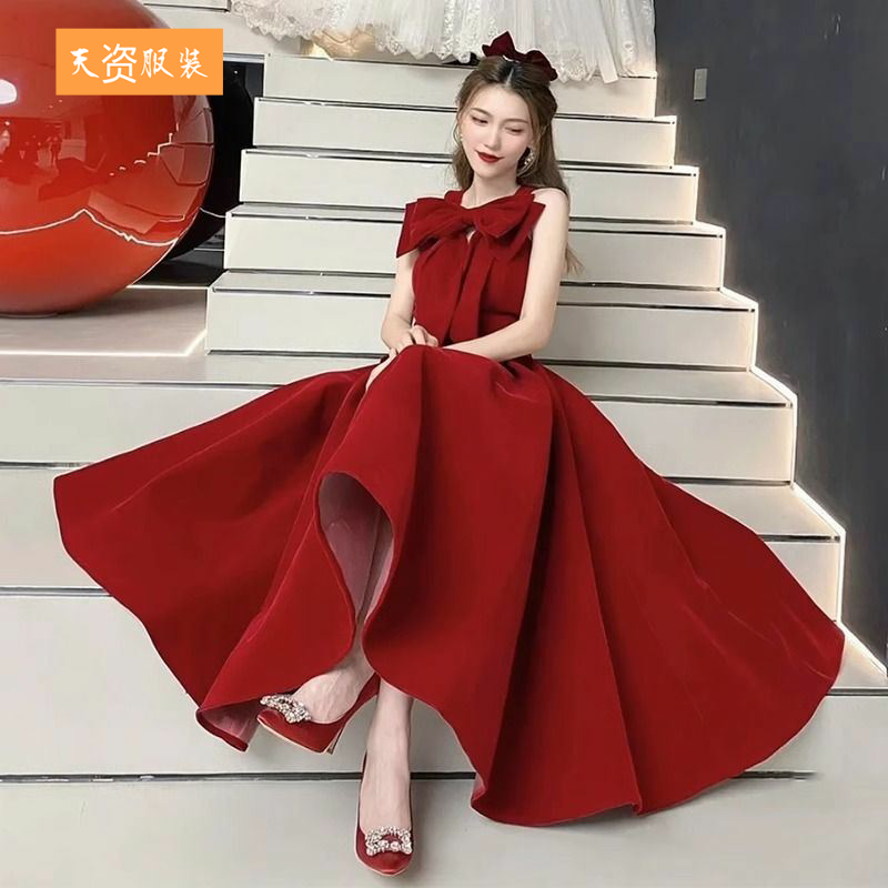 酒红色敬酒服小个子日常可穿订婚公主裙新娘结婚当天回门便装女夏