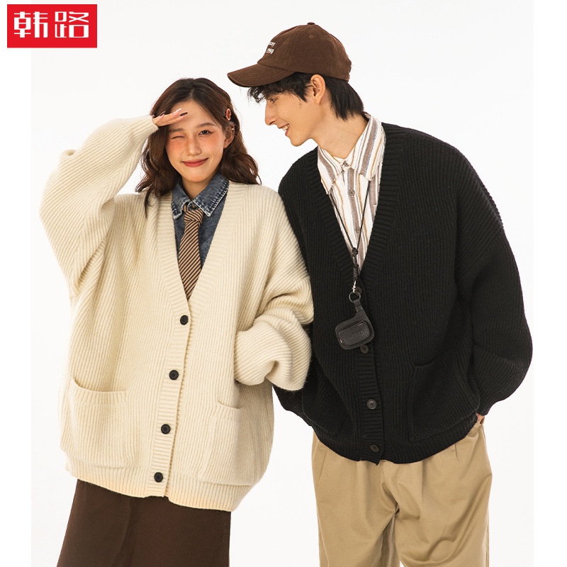 质感粗针肌理开衫毛衣男女秋冬新款情侣重磅百搭休闲线衣外套q