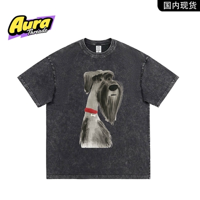 【品牌现货】AURA THREADS重磅纯棉小狗印花T恤男女宽松短袖上衣